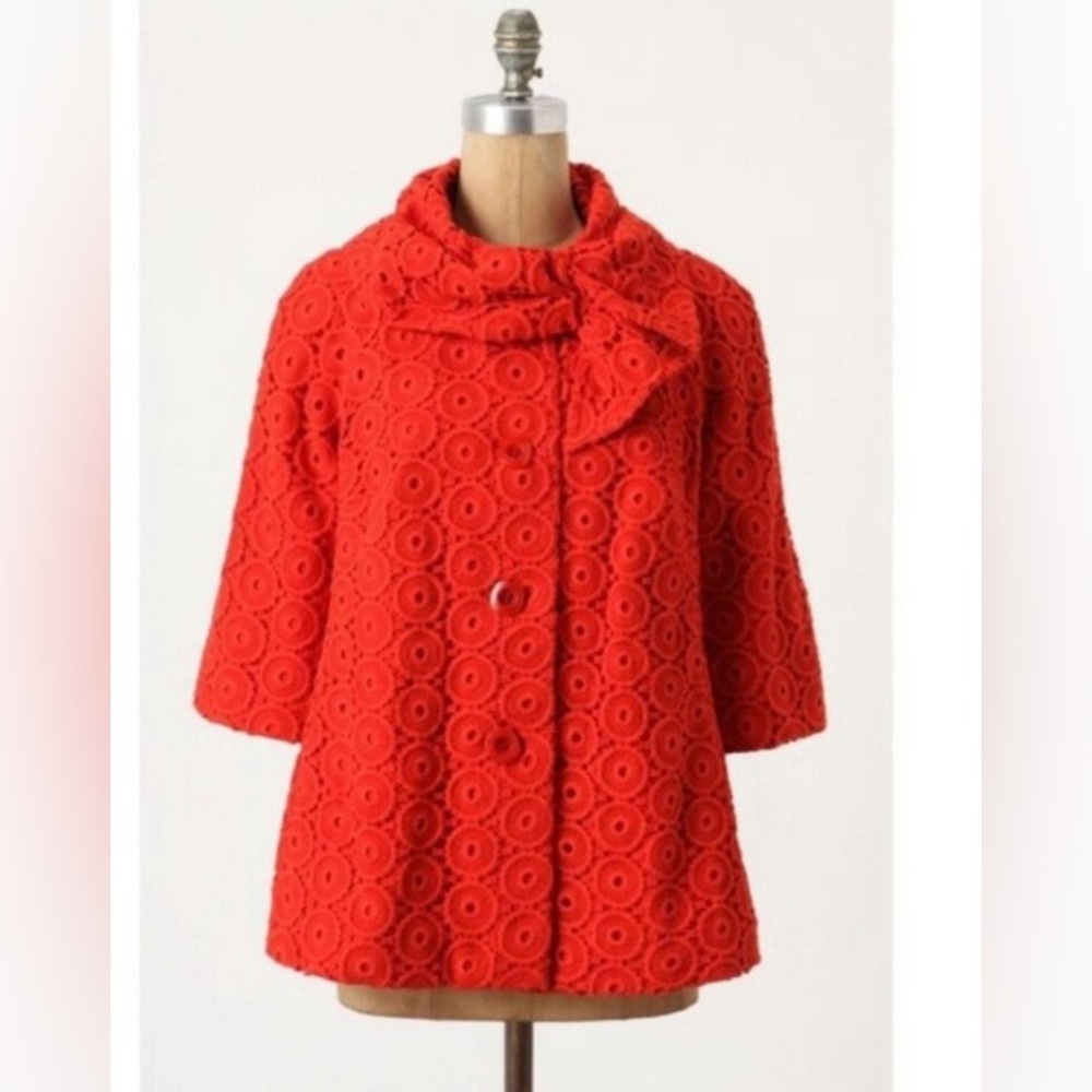 Anthropologie Tabitha Red Swing Coat Medium